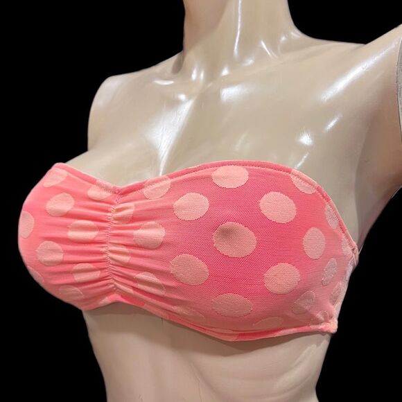 Victorias Secret Pink Strapless Ruched Lace Bandeau Bralette bra Coral Medium - Picture 2 of 7